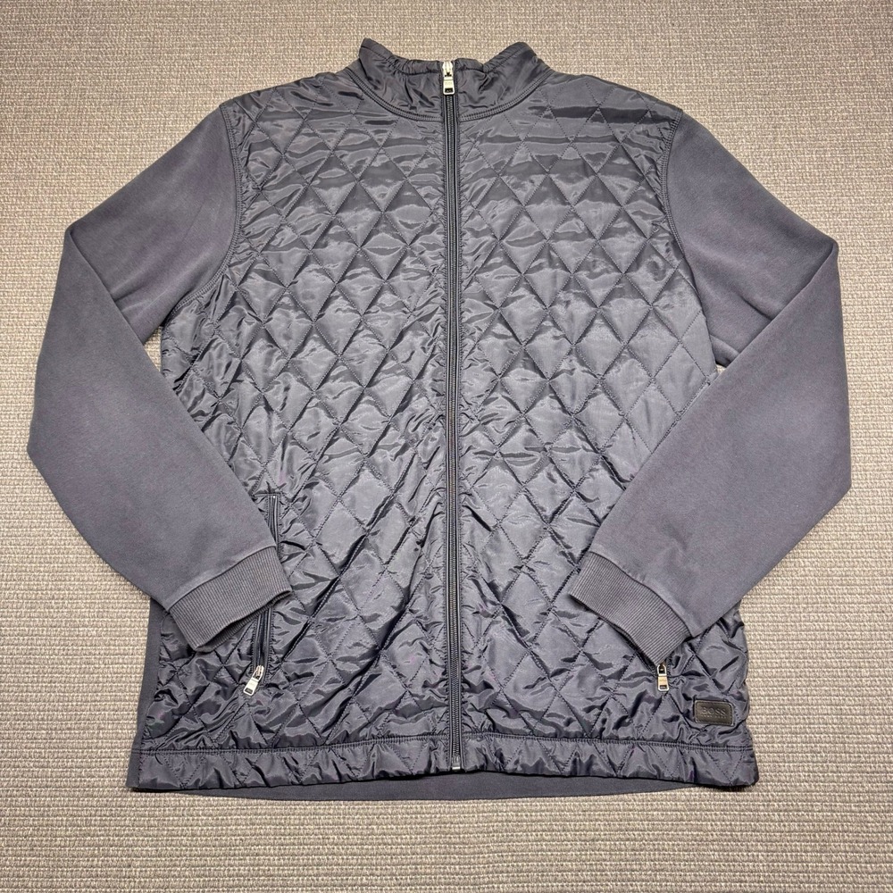 Hugo Boss Mens Quilted Mixed Media Full Zip Jacket Grey Regular Fit Mock Neck